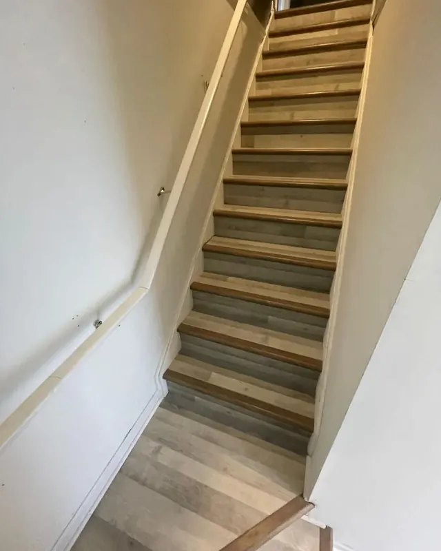 Porcelain plank treads fitted to a staircase